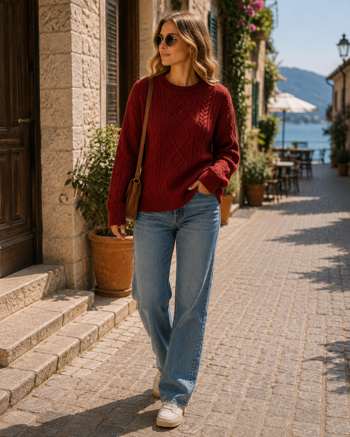 Gemma Women's Knit Sweater – Crew Neck, Ribbed Trims & Oversized Vintage Fit