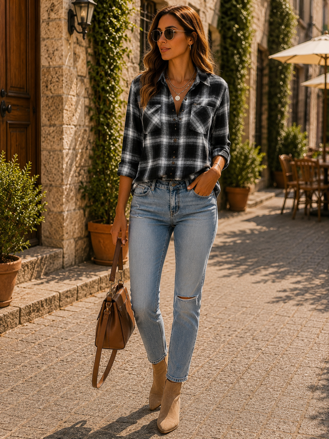 Brooke Women's Plaid Shirt – Oversized Fit, Wooden Buttons & Chest Pockets