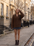 Jessica Women's Cable Knit Sweater – V-Neck, Drop Shoulders & Oversized Fit