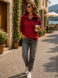 Sophie Women's Henley Sweatshirt – V-Neck, Ribbed Texture & Relaxed Fit