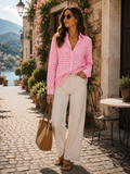 Natalie Women's Ruffle Collar Blouse – V-Neck, Button Front & Tailored Fit