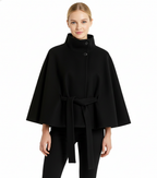 Melina Women's Wool Coat – Chic Stand Collar with Detachable Belt & Easy-Going Fit