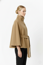 Melina Women's Wool Coat – Chic Stand Collar with Detachable Belt & Easy-Going Fit