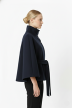Melina Women's Wool Coat – Chic Stand Collar with Detachable Belt & Easy-Going Fit