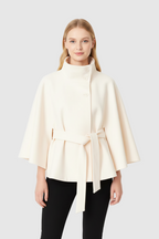 Melina Women's Wool Coat – Chic Stand Collar with Detachable Belt & Easy-Going Fit