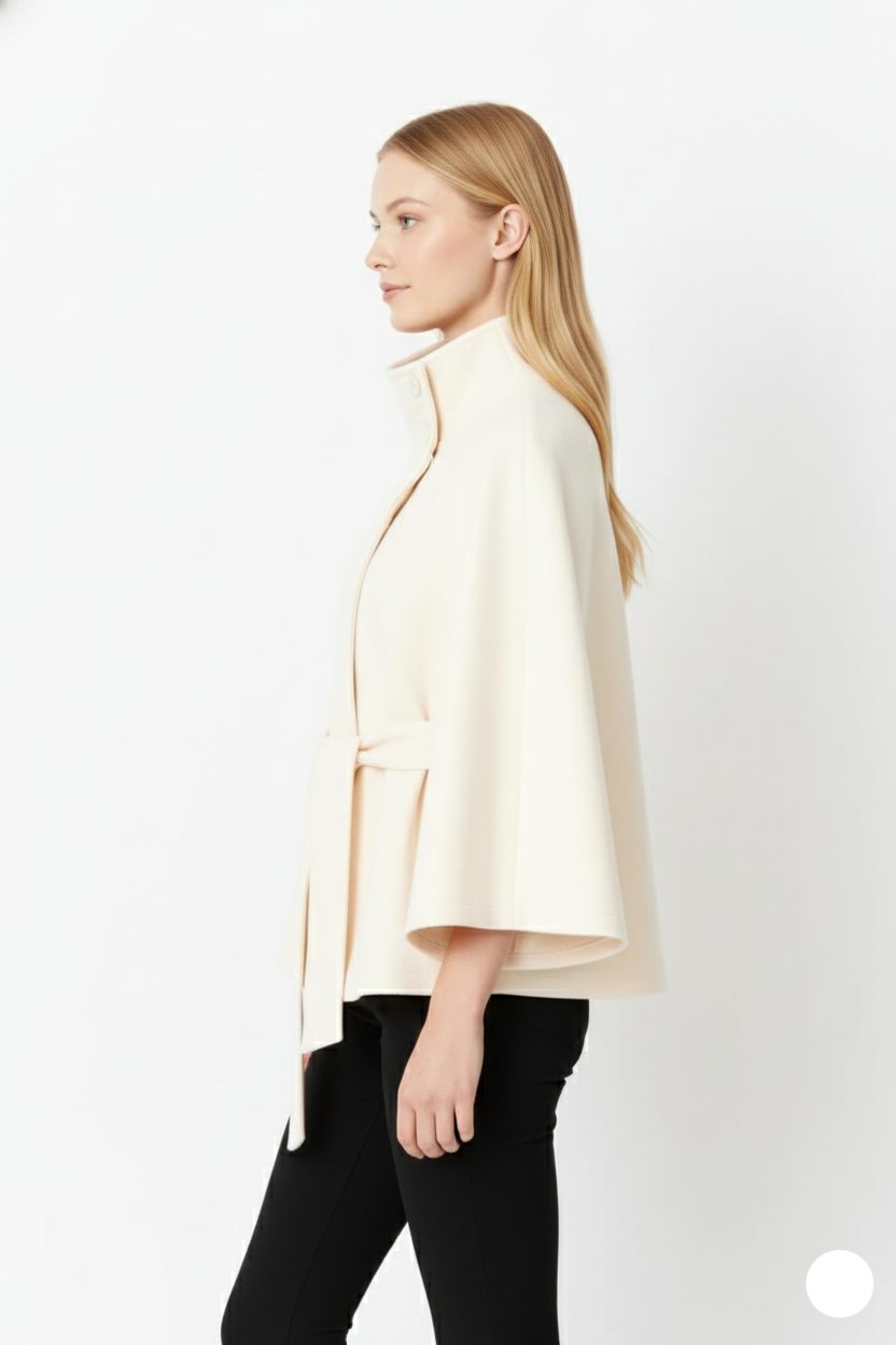 Melina Women's Wool Coat – Chic Stand Collar with Detachable Belt & Easy-Going Fit