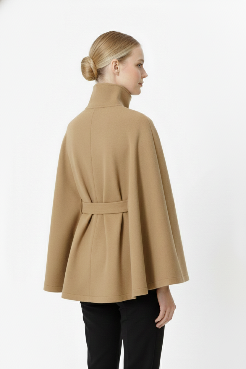 Melina Women's Wool Coat – Chic Stand Collar with Detachable Belt & Easy-Going Fit