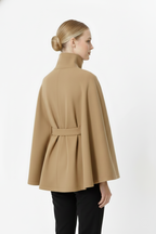 Melina Women's Wool Coat – Chic Stand Collar with Detachable Belt & Easy-Going Fit