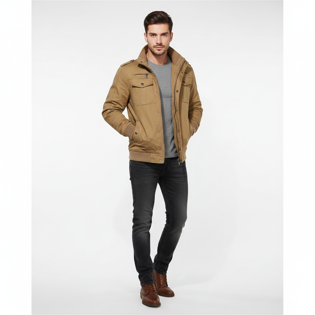 Xavier Bomber Jacket for Men – Warm Pilot-Style Jacket with Fleece Lining & Stand Collar