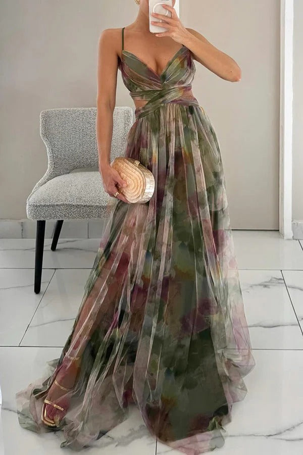 Adeline Women's Long Dress – Floral Summer Dress with Adjustable Closure & Flowing Silhouette