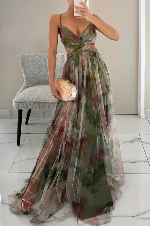 Adeline Women's Long Dress – Floral Summer Dress with Adjustable Closure & Flowing Silhouette