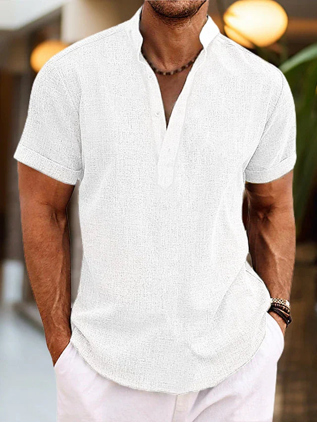 Theodore Men's Linen Shirt – Breathable Summer Shirt with Henley Collar & Short Sleeves