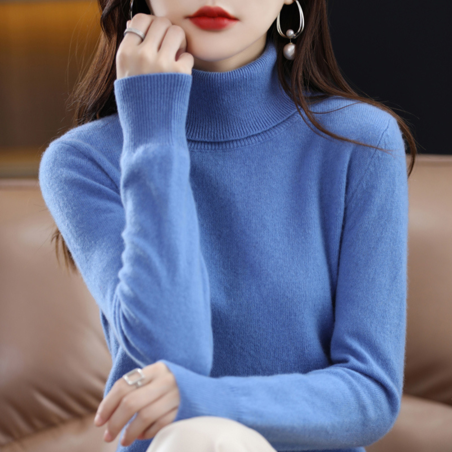 Corinne Cashmere Turtleneck Sweater for Women – Premium Soft Knit for Warmth and Light Comfort