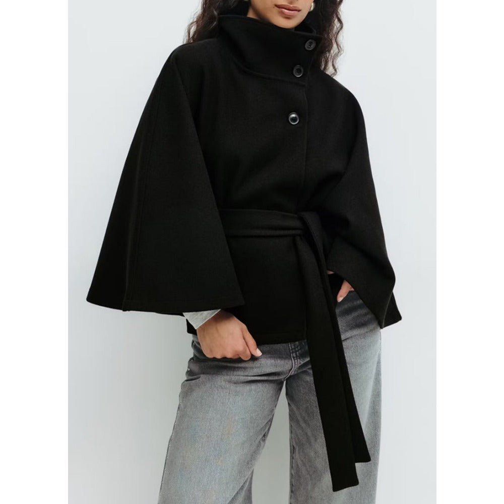 Isabelle Women's Cape Coat – High Collar & Adjustable Belt for Elegant Winter Warmth