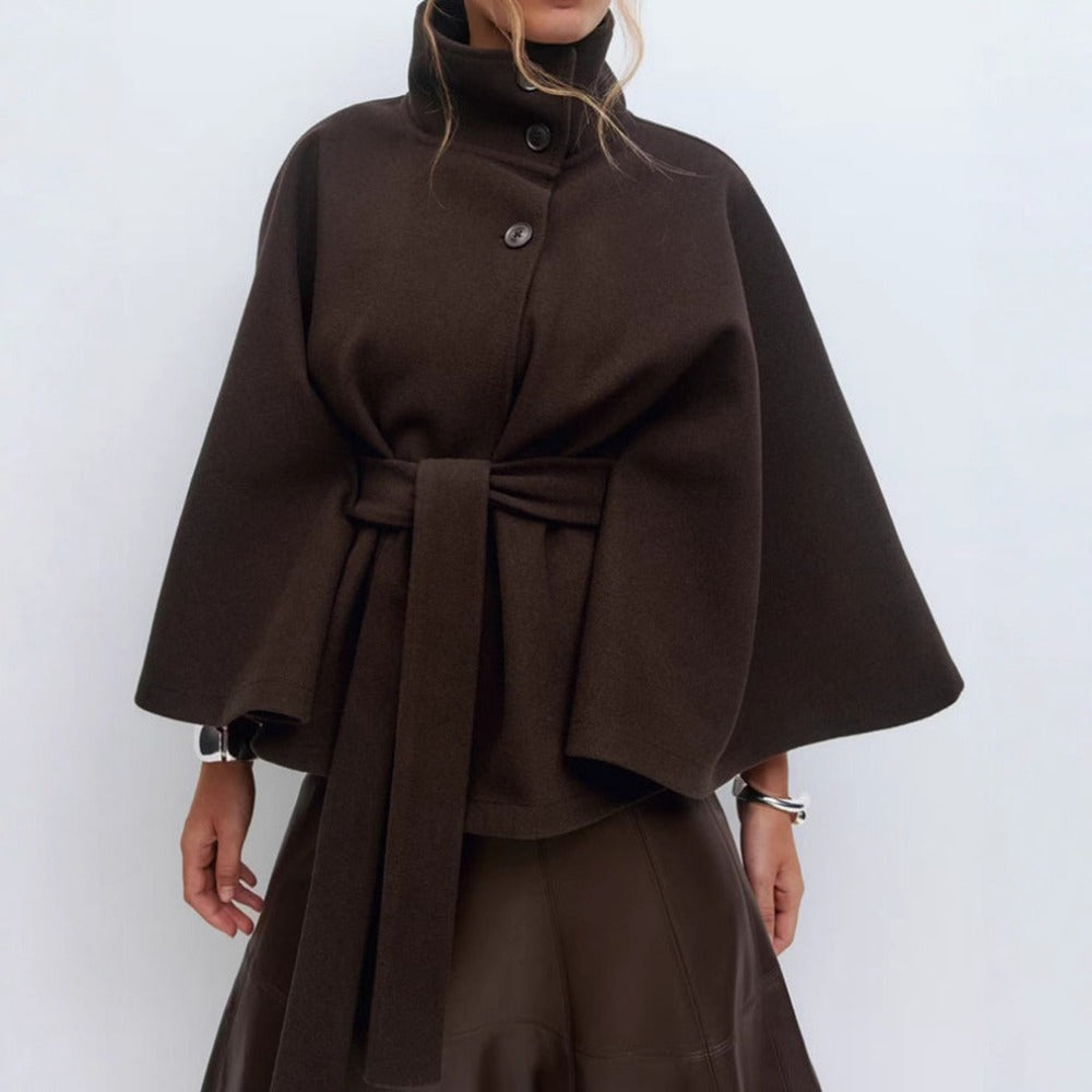 Isabelle Women's Cape Coat – High Collar & Adjustable Belt for Elegant Winter Warmth