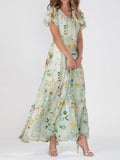 Wren Women's Long Dress – Chic Floral Print with an Elegant V-Neckline