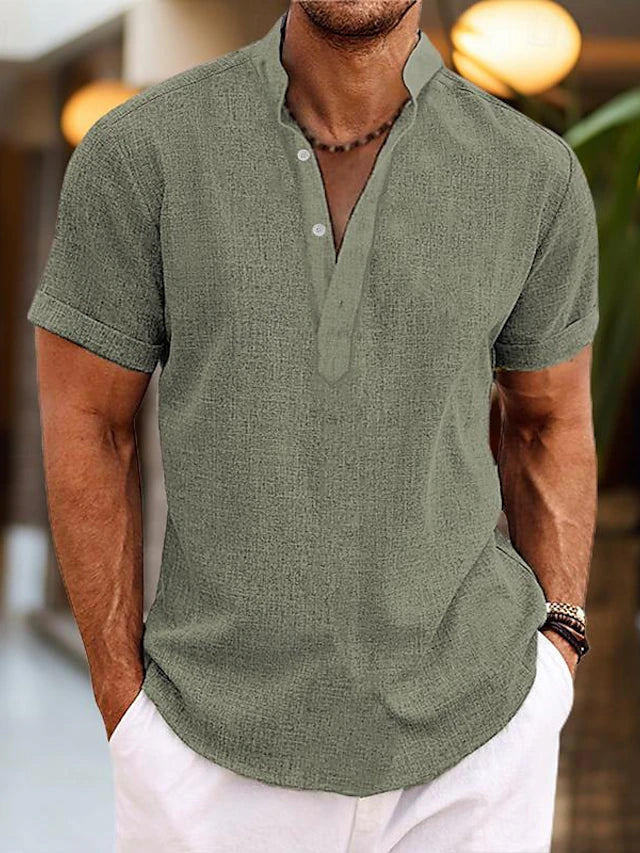 Theodore Men's Linen Shirt – Breathable Summer Shirt with Henley Collar & Short Sleeves