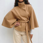 Isabelle Women's Cape Coat – High Collar & Adjustable Belt for Elegant Winter Warmth