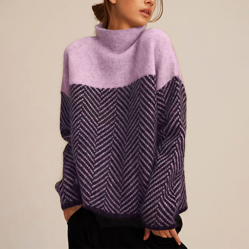 Wren Women's Turtleneck Sweater – Warm Cashmere Knit with a Relaxed Fit and On-Trend Chevron Pattern