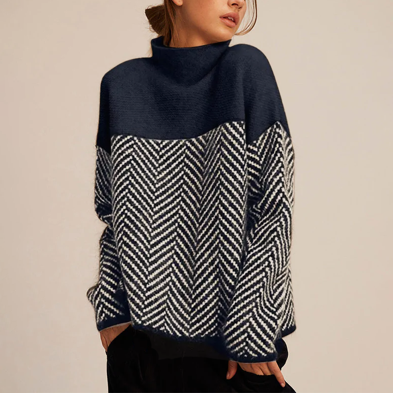 Wren Women's Turtleneck Sweater – Warm Cashmere Knit with a Relaxed Fit and On-Trend Chevron Pattern