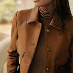 Gabriella Women's Leather Jacket – Elegant, Soft & Sophisticated with Distinctive Collar and Pockets