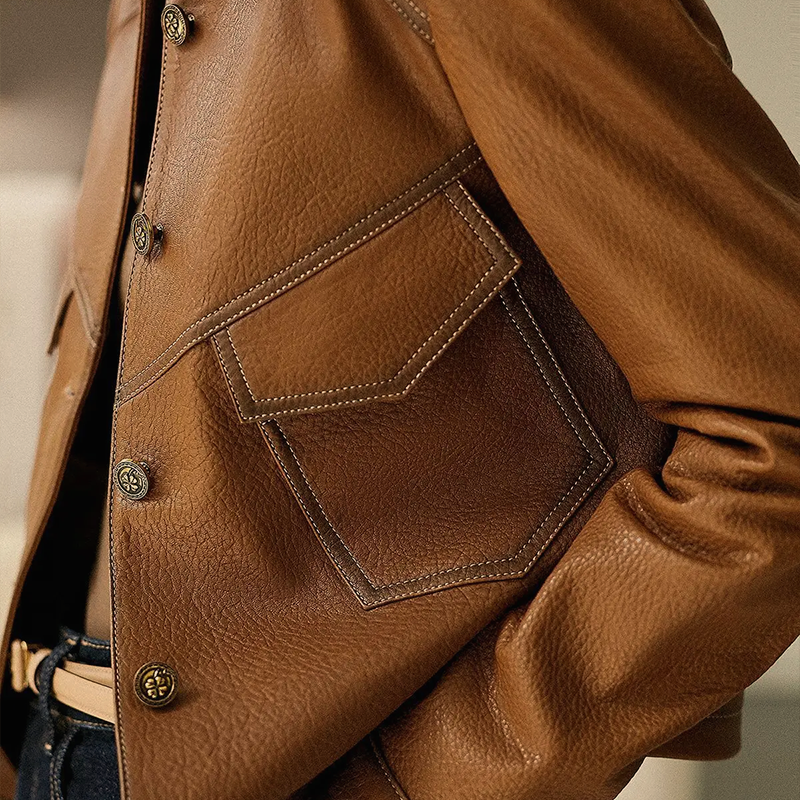 Gabriella Women's Leather Jacket – Elegant, Soft & Sophisticated with Distinctive Collar and Pockets