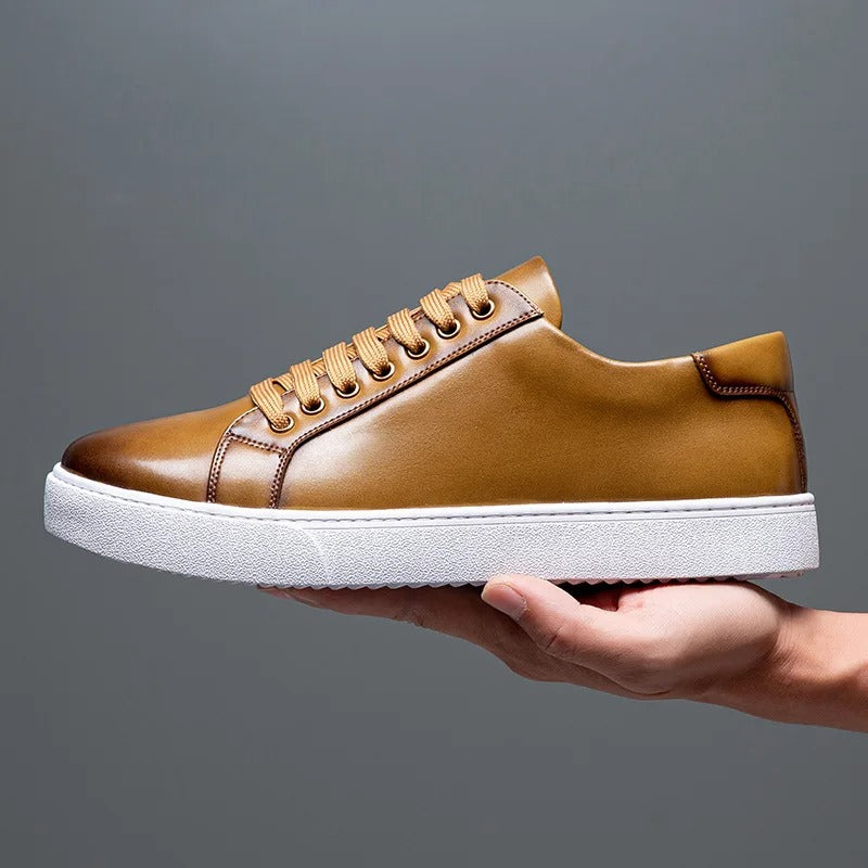 Marco Men's Leather Sneakers – Sleek Genuine Leather Sneakers with a Cushioned Sole and Timeless Design