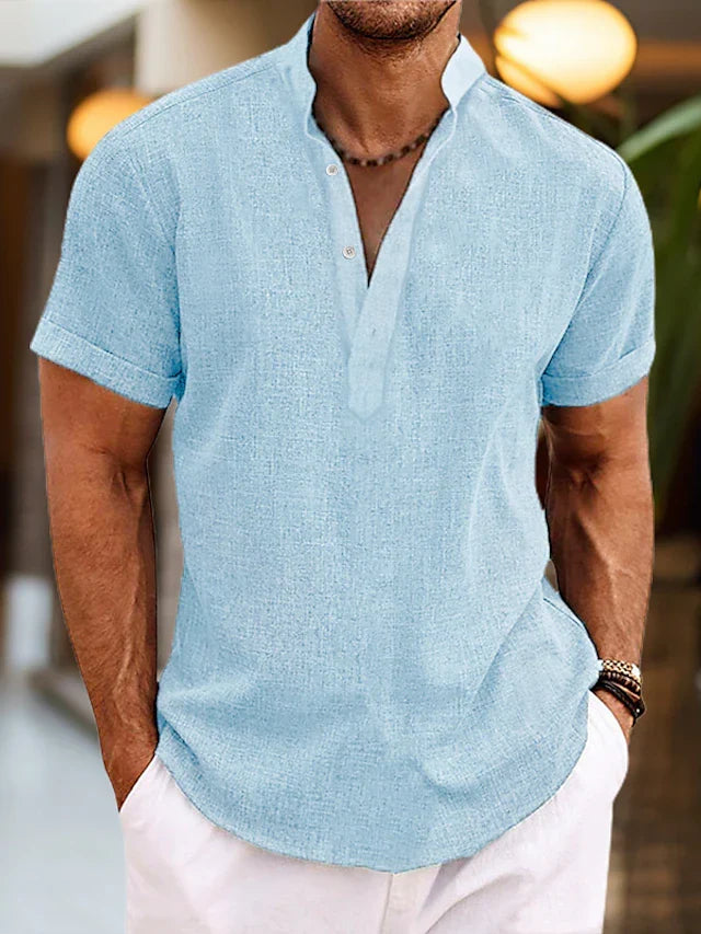 Theodore Men's Linen Shirt – Breathable Summer Shirt with Henley Collar & Short Sleeves