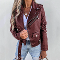 Camille Women's Leather Jacket – Luxury Leather with Stand Collar, Belt & Elegant Design