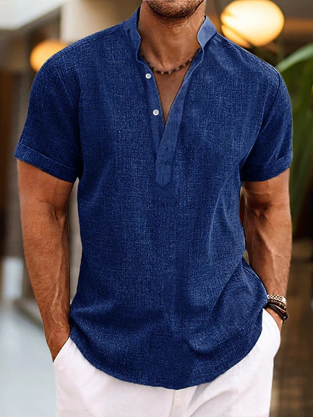 Theodore Men's Linen Shirt – Breathable Summer Shirt with Henley Collar & Short Sleeves