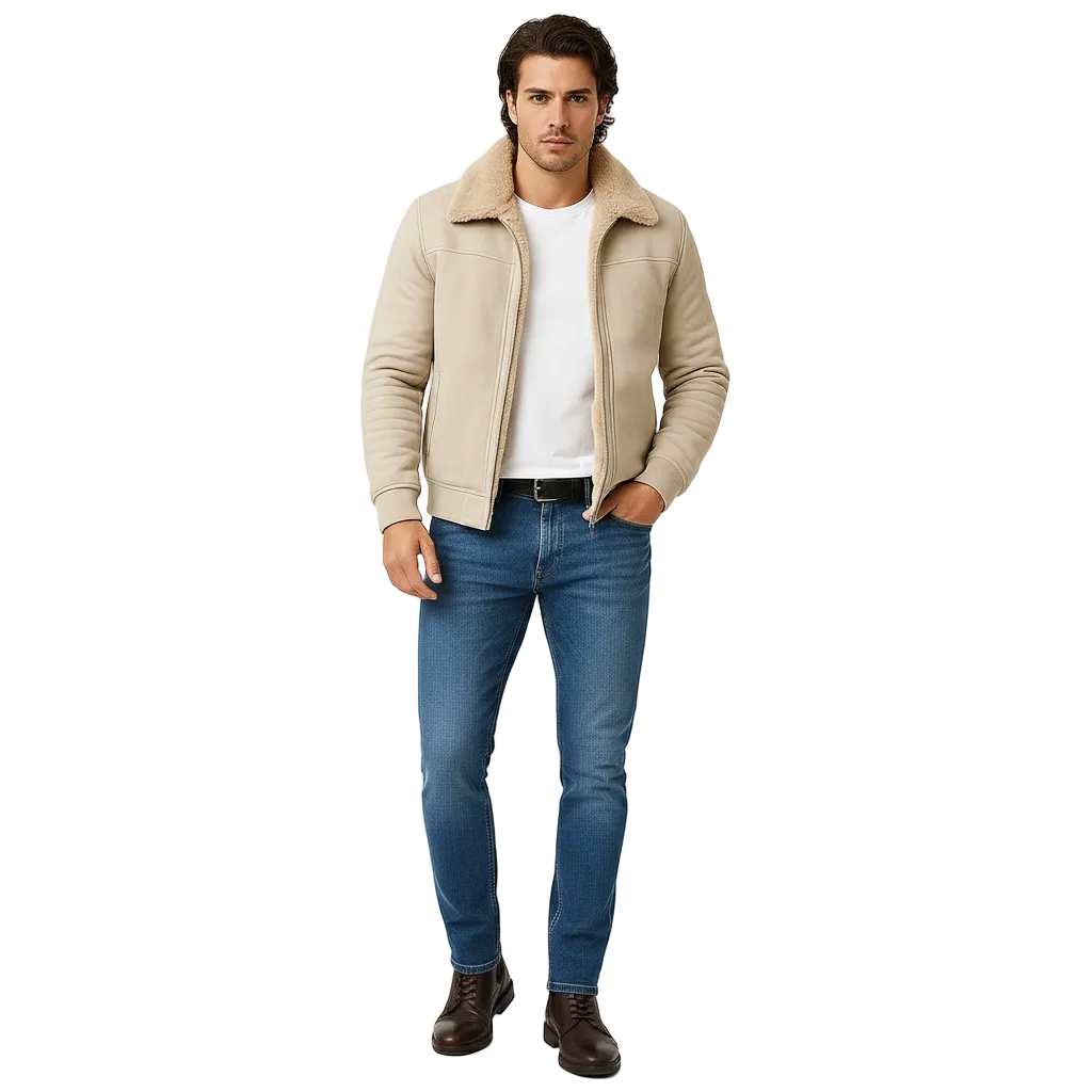 Julian Men's Fur-Collar Jacket – Elegant Zip-Up Coat with a Modern Slim Fit