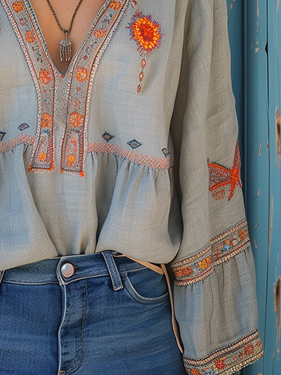 Marisol's Bohemian Women's Blouse – Genuine Embroidery & Breezy Summer Fit