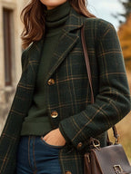 Margot Women's Wool Coat – Long Elegant Plaid Coat with Fitted Cut & Lightweight Warmth