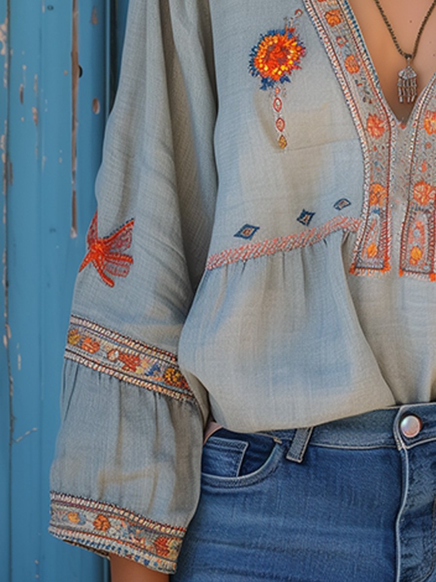 Marisol's Bohemian Women's Blouse – Genuine Embroidery & Breezy Summer Fit