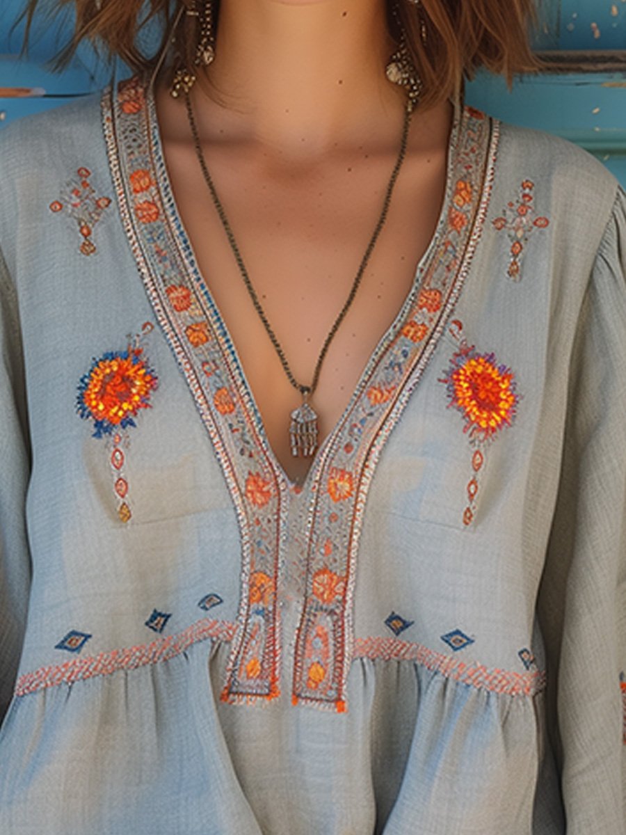 Marisol's Bohemian Women's Blouse – Genuine Embroidery & Breezy Summer Fit