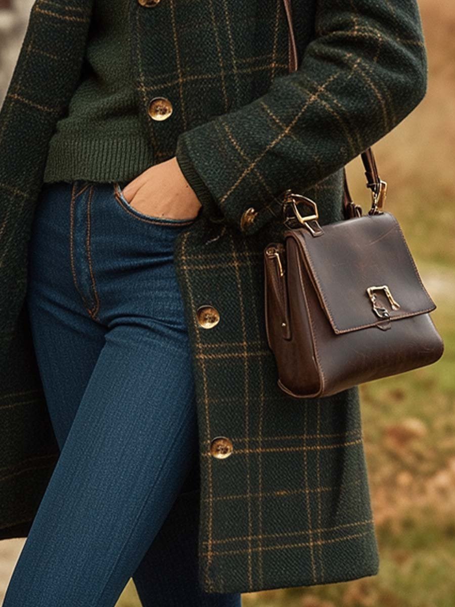 Margot Women's Wool Coat – Long Elegant Plaid Coat with Fitted Cut & Lightweight Warmth