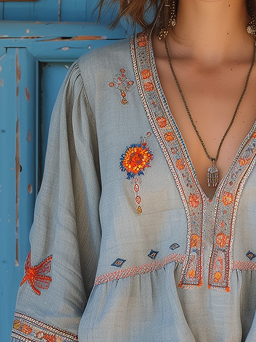 Marisol's Bohemian Women's Blouse – Genuine Embroidery & Breezy Summer Fit