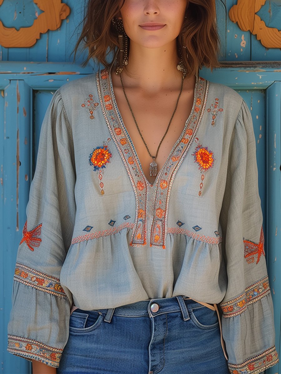 Marisol's Bohemian Women's Blouse – Genuine Embroidery & Breezy Summer Fit