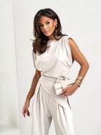 Selene Women's Two-Piece Set – Draped Top and Wide-Leg Trousers with an Elegant Cut
