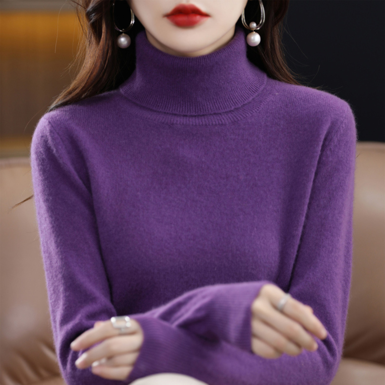 Corinne Cashmere Turtleneck Sweater for Women – Premium Soft Knit for Warmth and Light Comfort