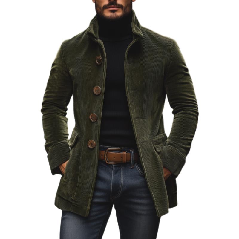 Jasper Men's Corduroy Coat – Slim Fit with Stand Collar & Elegant Side Pockets
