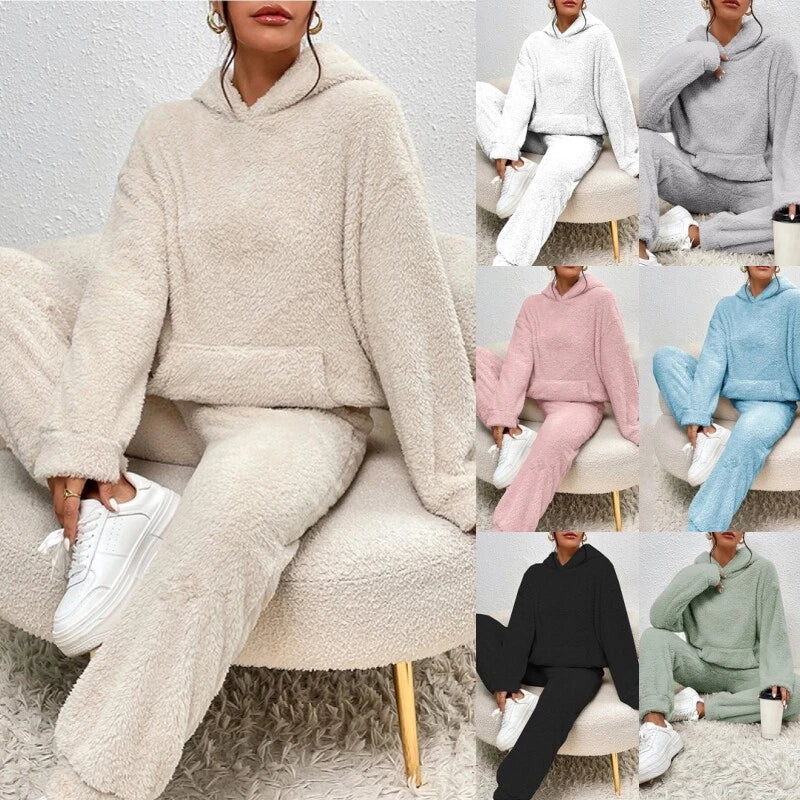Juniper Women's Set – Soft Fleece Pajamas with Hood & Relaxed Pants for Winter