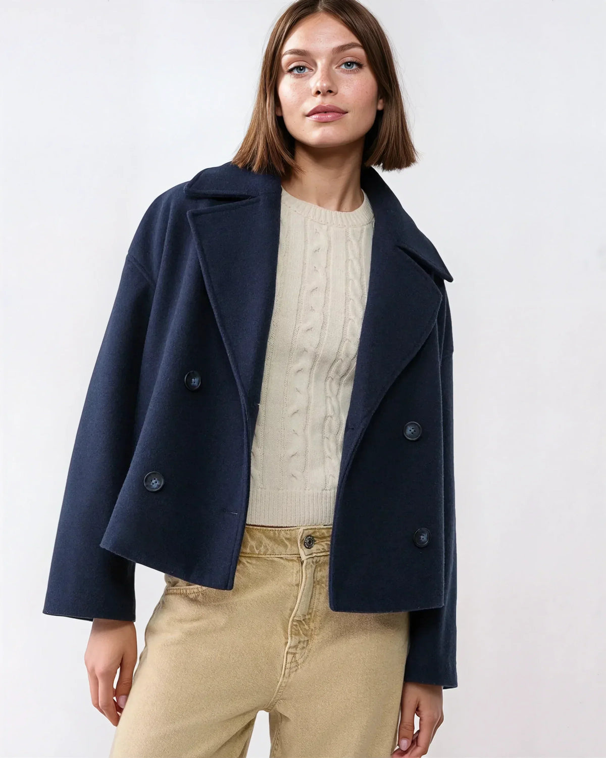 Simone Women's Jacket – Short Wrap-Style Wool Coat, Elegant & Warm for Winter