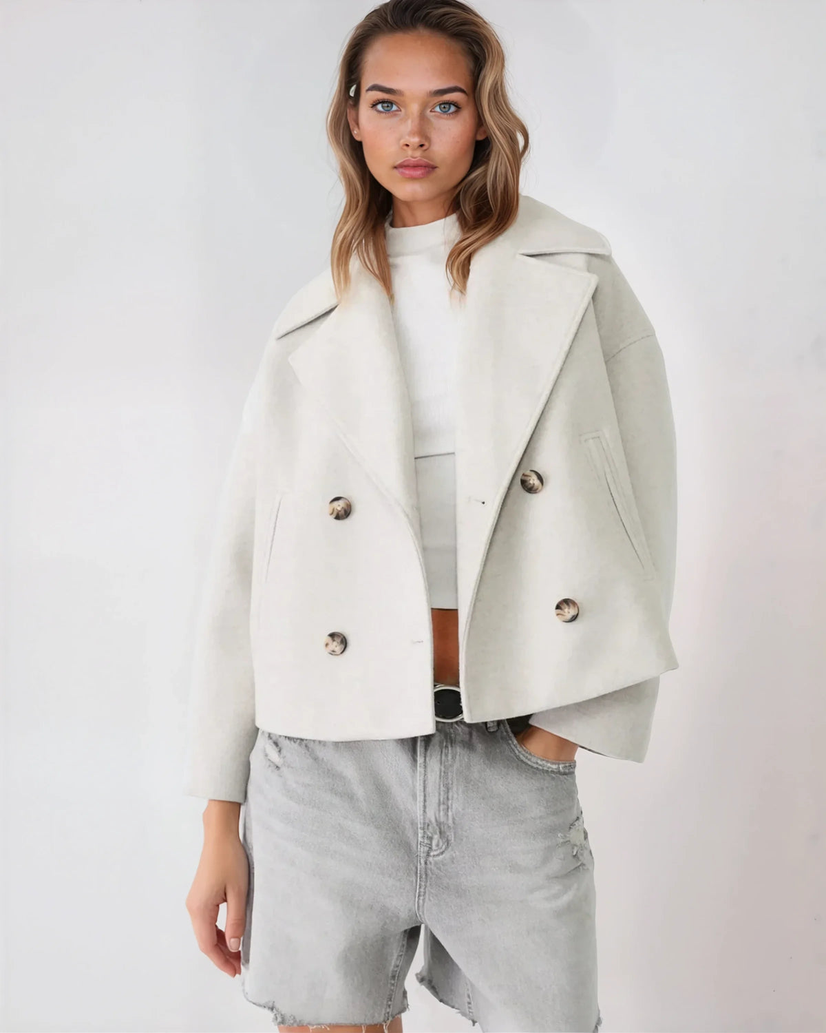 Simone Women's Jacket – Short Wrap-Style Wool Coat, Elegant & Warm for Winter