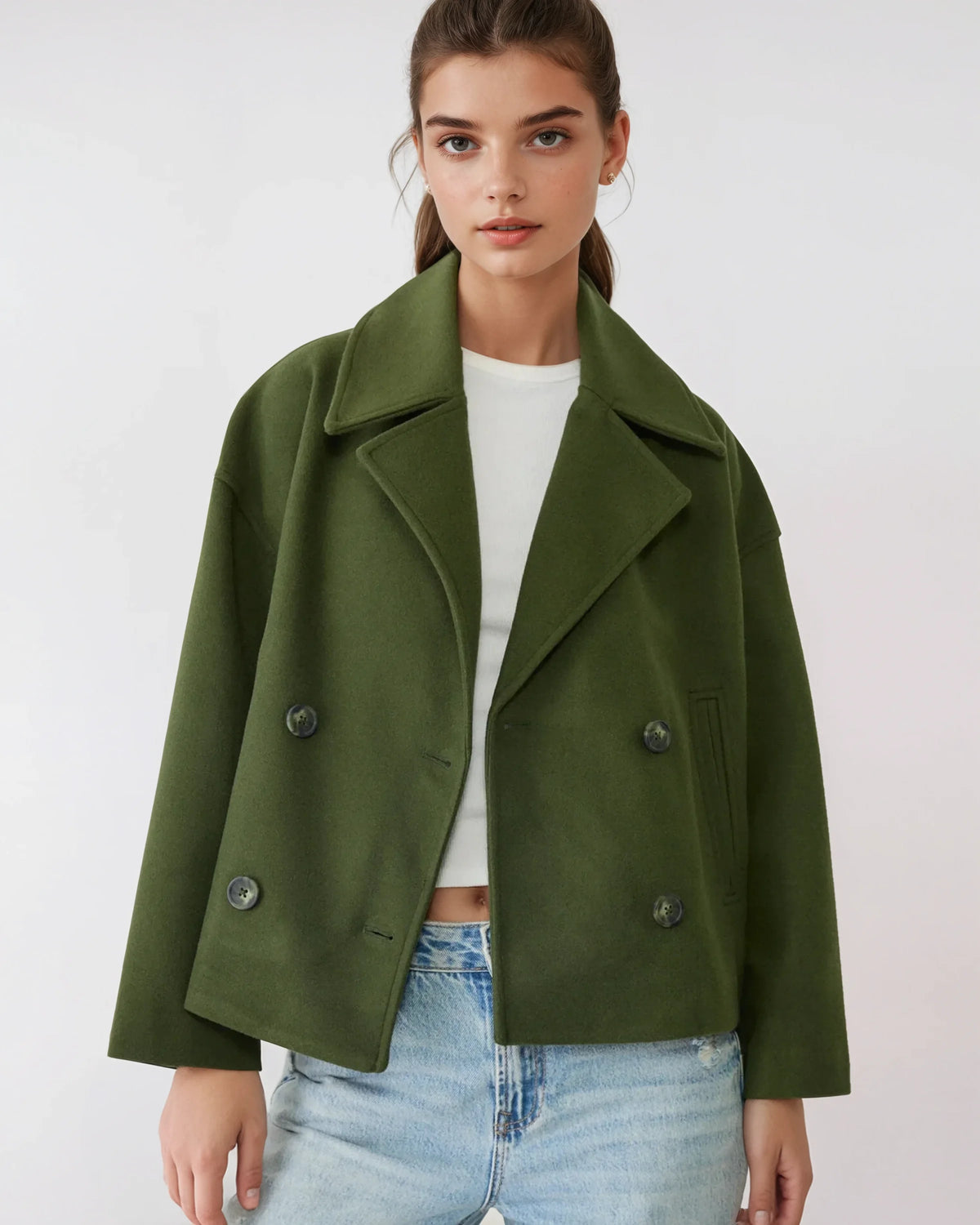 Simone Women's Jacket – Short Wrap-Style Wool Coat, Elegant & Warm for Winter