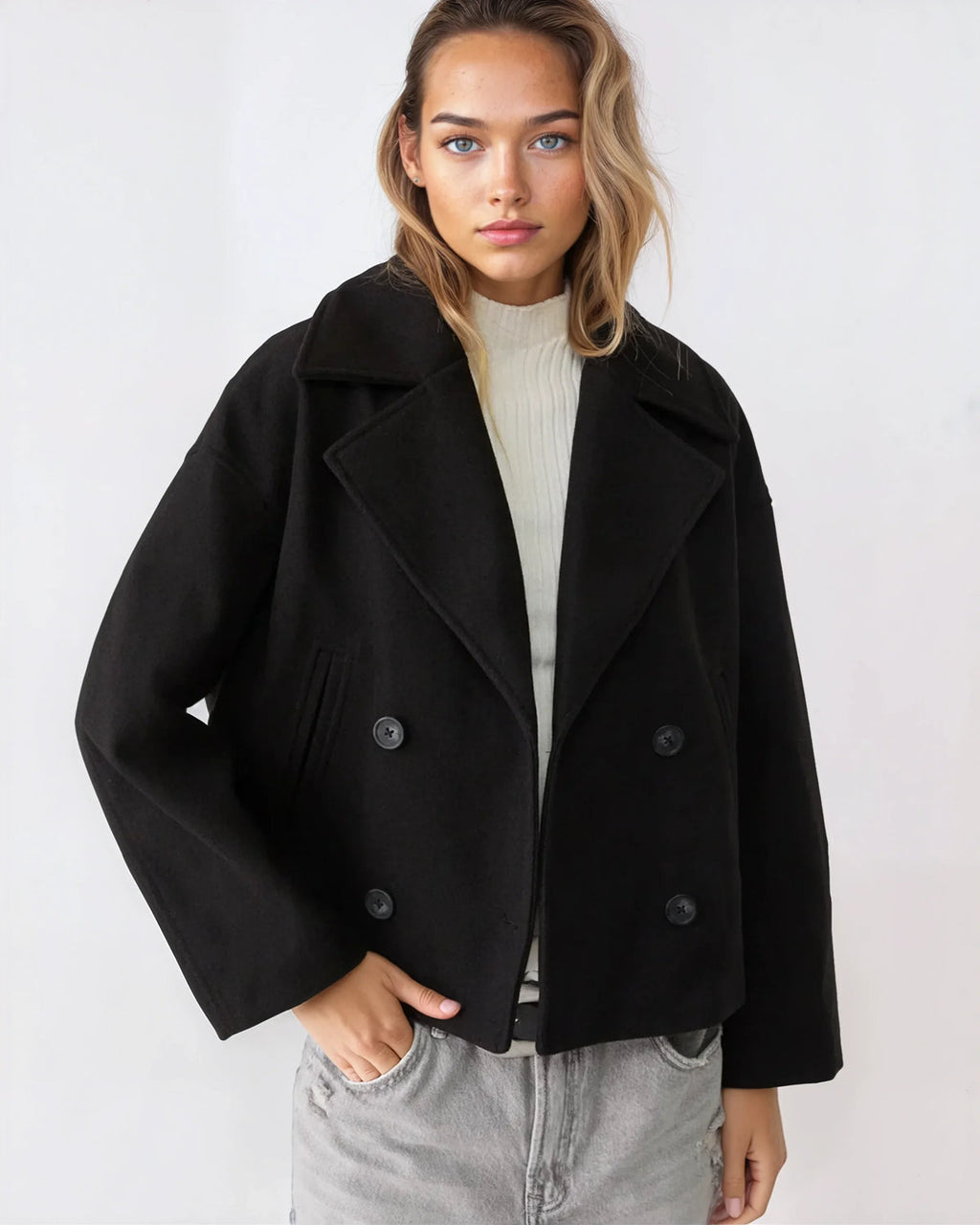 Simone Women's Jacket – Short Wrap-Style Wool Coat, Elegant & Warm for Winter