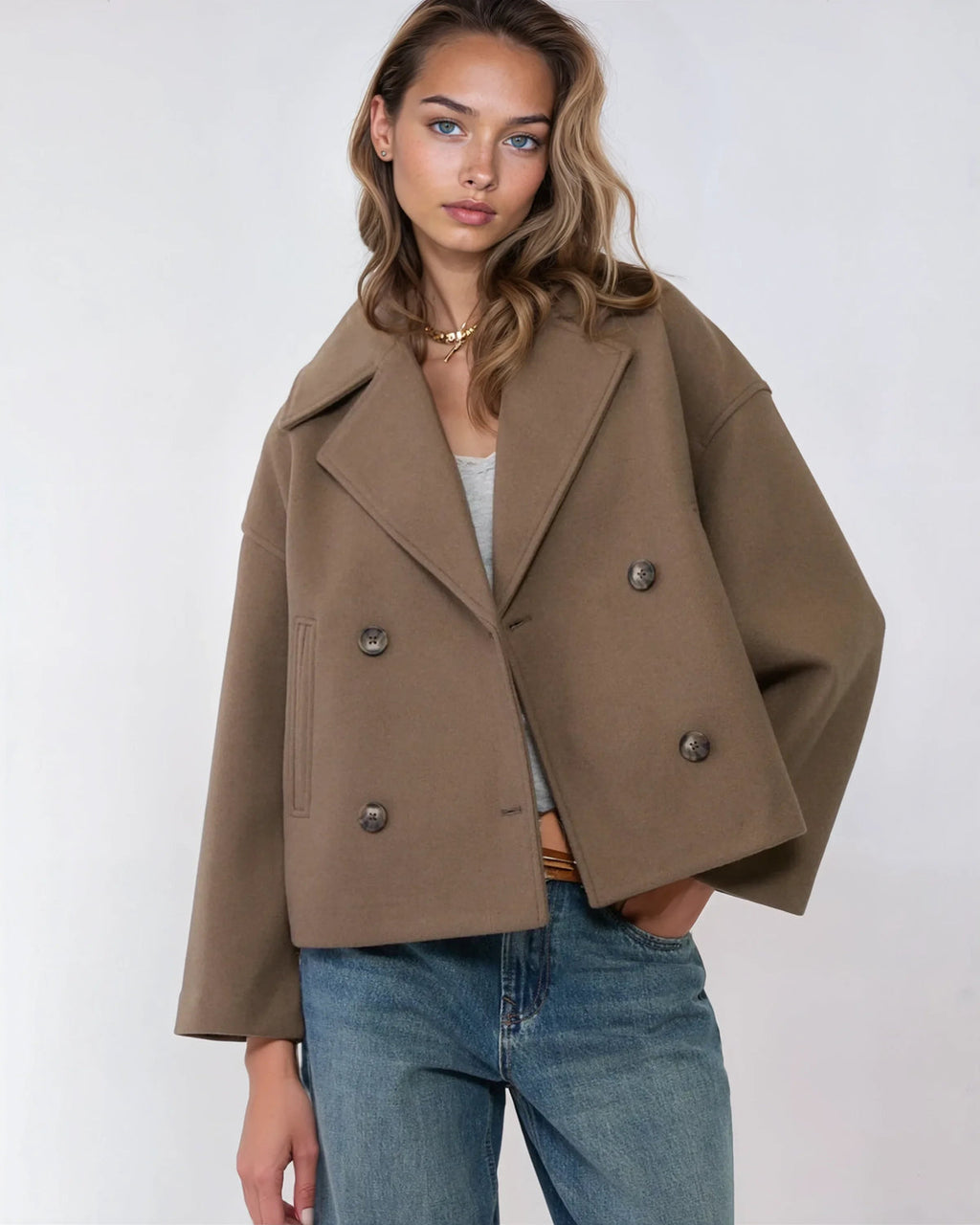 Simone Women's Jacket – Short Wrap-Style Wool Coat, Elegant & Warm for Winter
