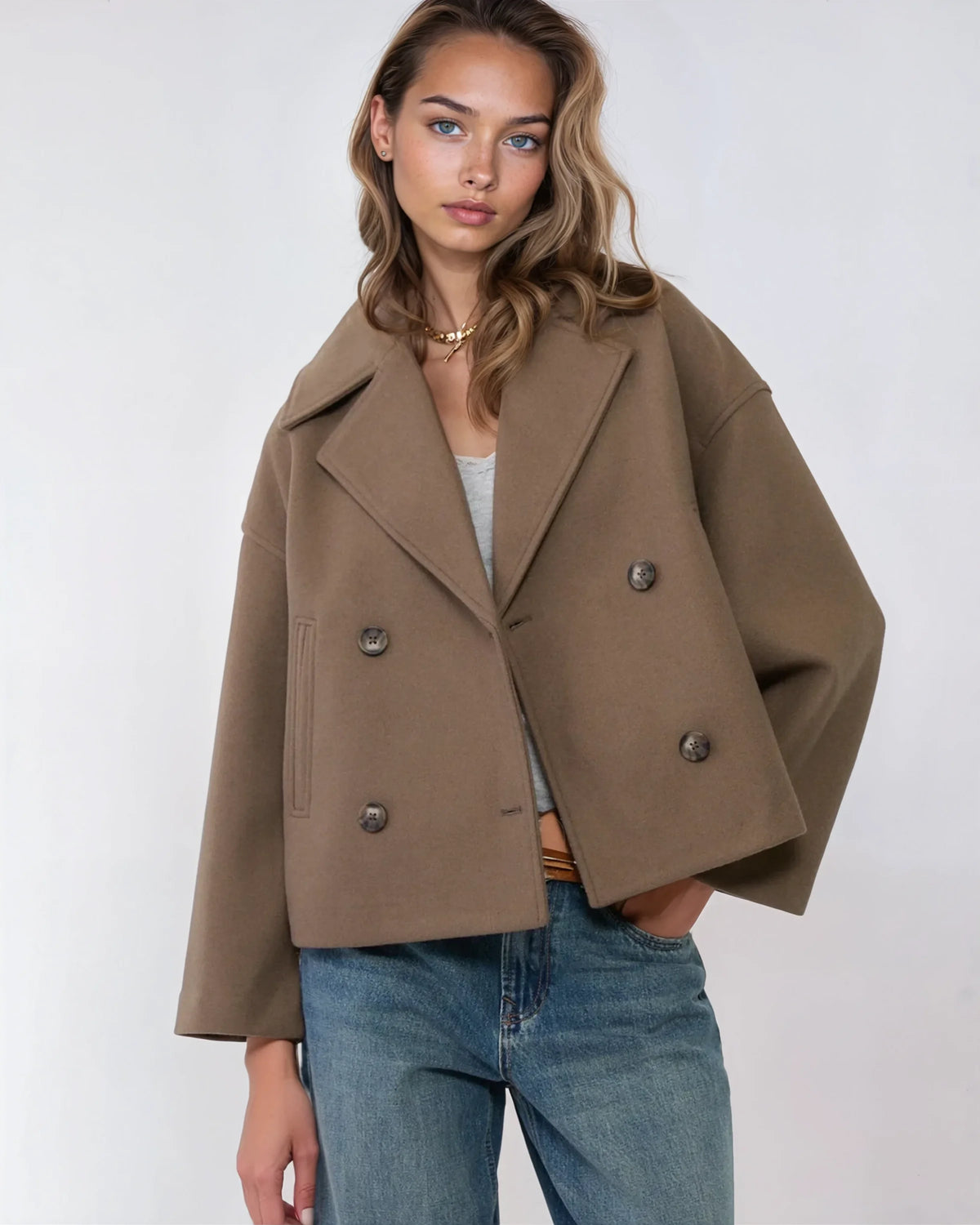 Simone Women's Jacket – Short Wrap-Style Wool Coat, Elegant & Warm for Winter