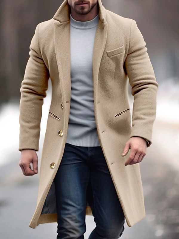 Walter Men's Winter Coat – Long-Line Silhouette, Handy Pockets, Button Front & Tailored Fit