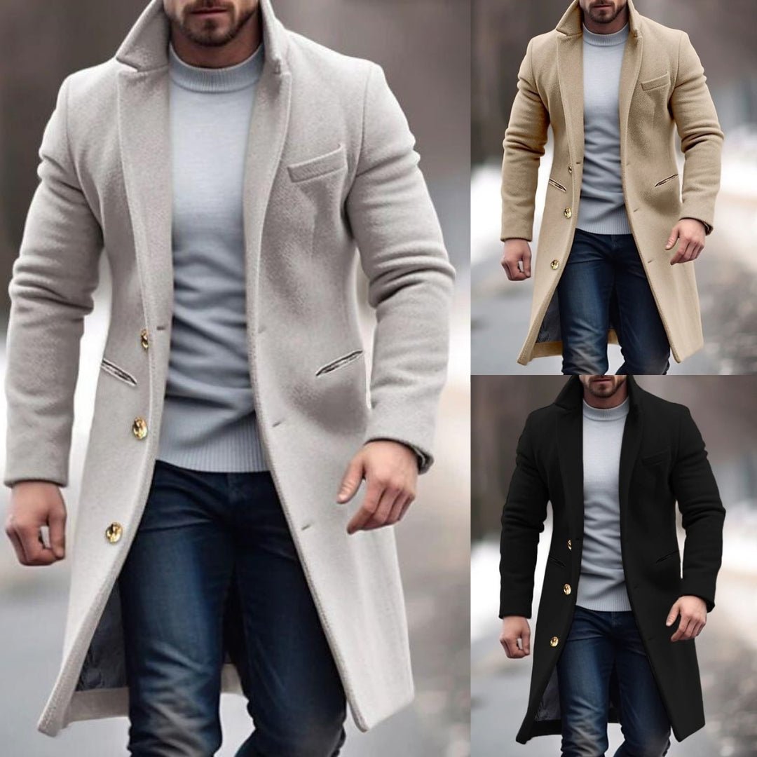 Walter Men's Winter Coat – Long-Line Silhouette, Handy Pockets, Button Front & Tailored Fit